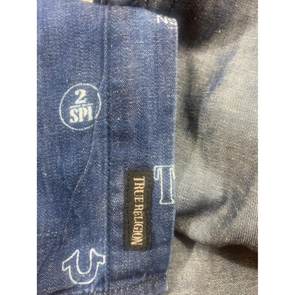 True Religion Denim Button Down Shirt XX‎ Large Slim Fit Mono Print